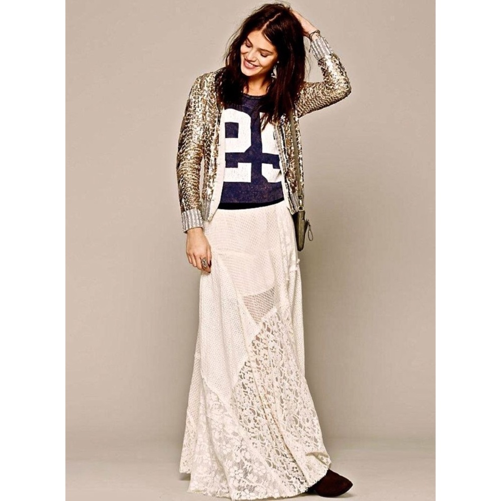 FP One Patchwork Lace Maxi Skirt Ivory XS